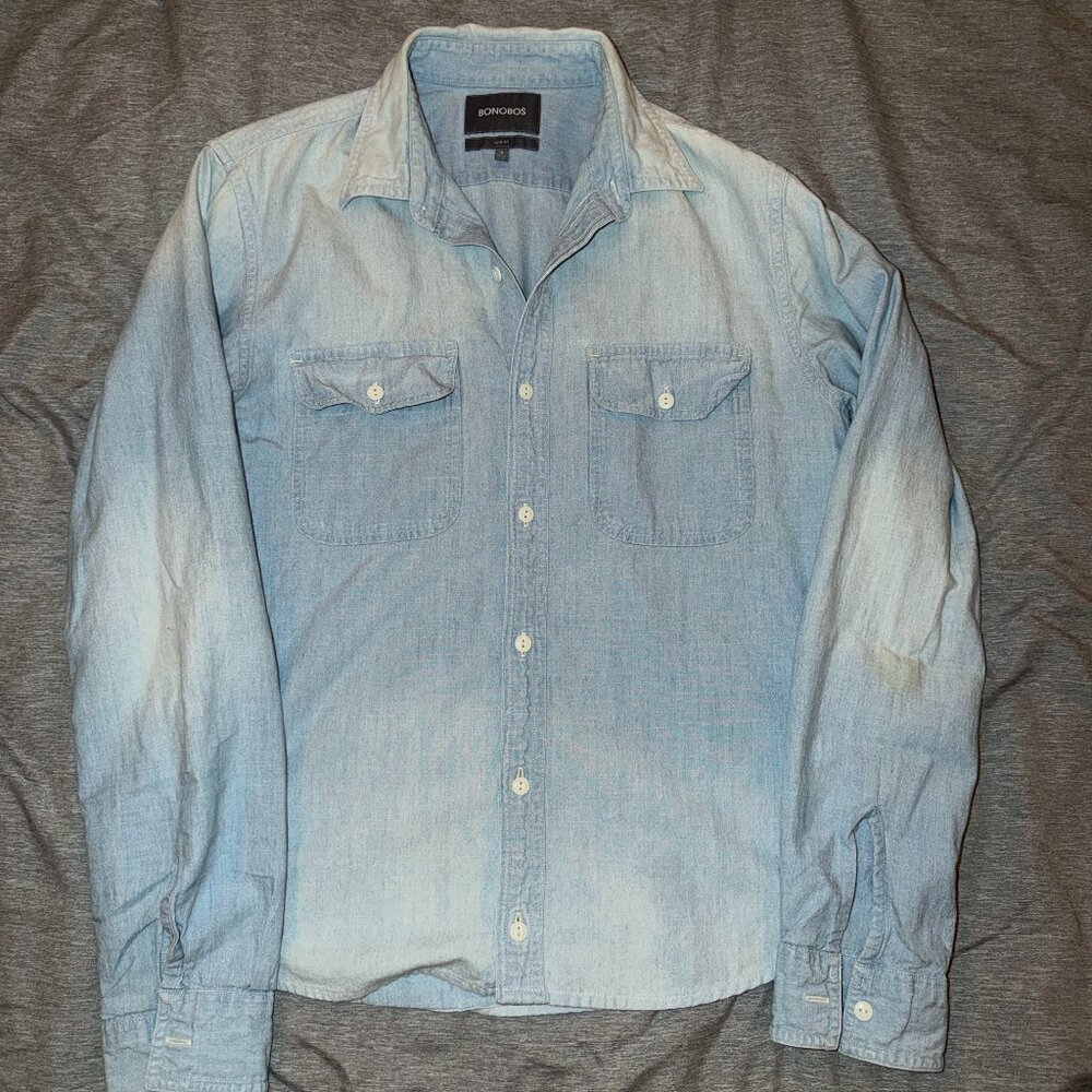 Bonobos Slim Fit Men's Denim Button Down Shirt Light Wash Long Sleeves Sz S